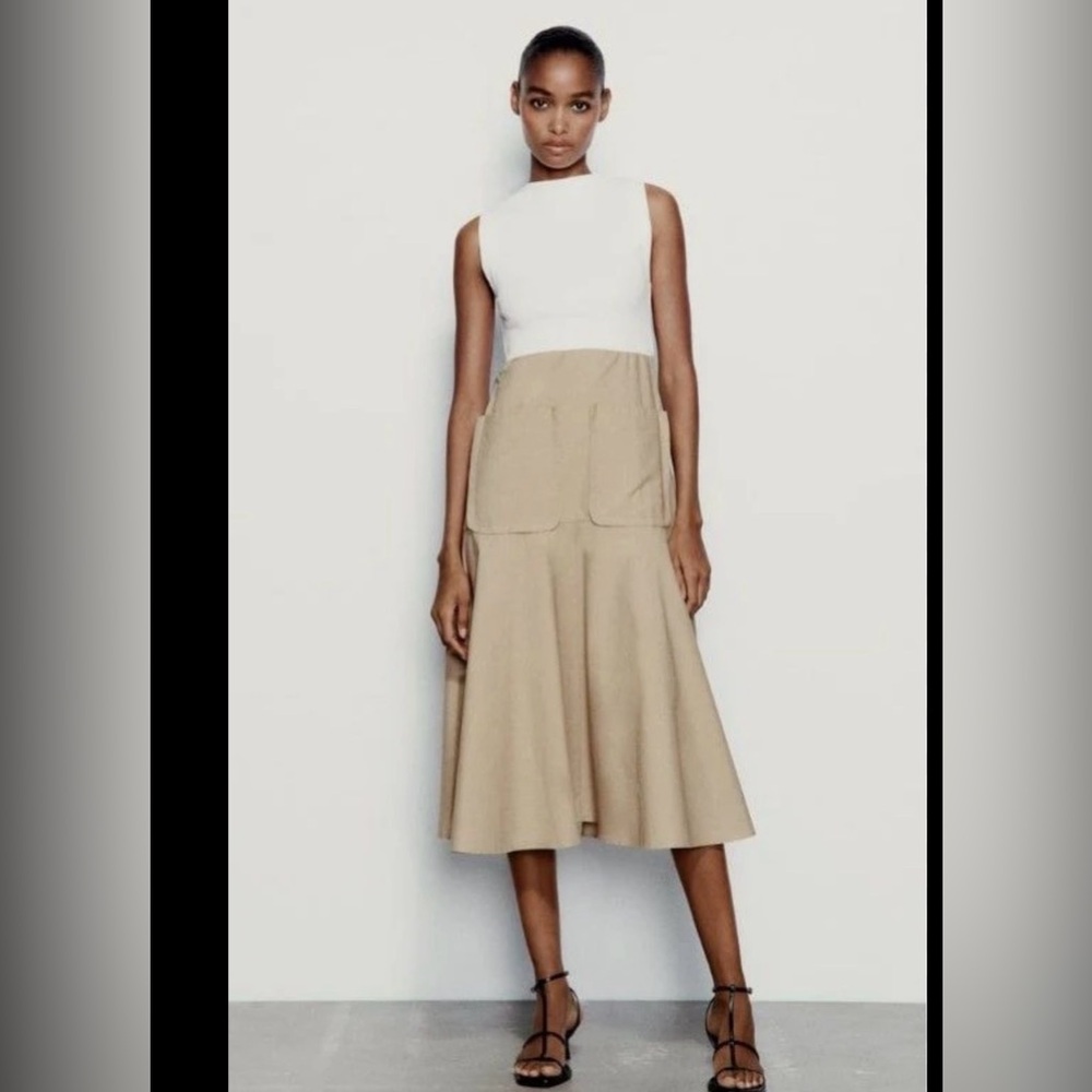 ZARA Sleeveless Colorblock Cotton Midi Dress Size M